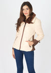 เสื้อแจ็กเก็ตหนังทูโทน (ครีม) - Two Tones Faux Fur PU Jacket