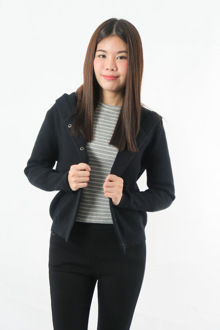 เสื้อแจ็กเก็ตคาร์ดิแกน - Hoodie Zipper Knit Cardigan Jacket